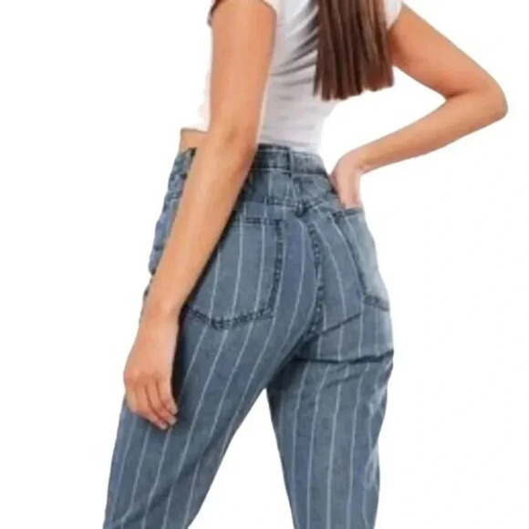 Express Pinstripe High-Rise Distressed Denim - Picture 1 of 5